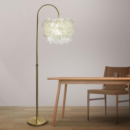 Floor Lamp White Natural Ostrich Unique Bedside Floor Lamps with Foot Switch Modern Gold Luxury LED Bulbs Resin Standing Light for Bedrooms Dining Room Living Room Kitchen 35 Pieces