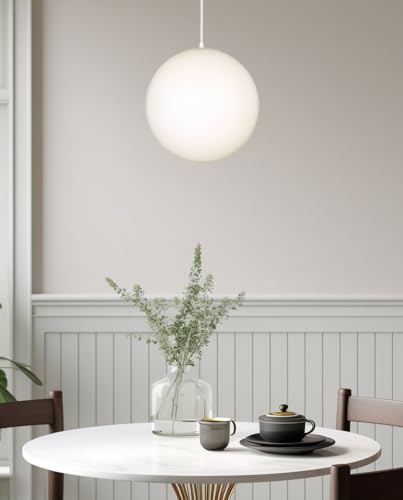 Mid-Century Modern Hanging Orb Pendant Light with Smooth Matte White Frosted Diffuser, Cool Brass Finish