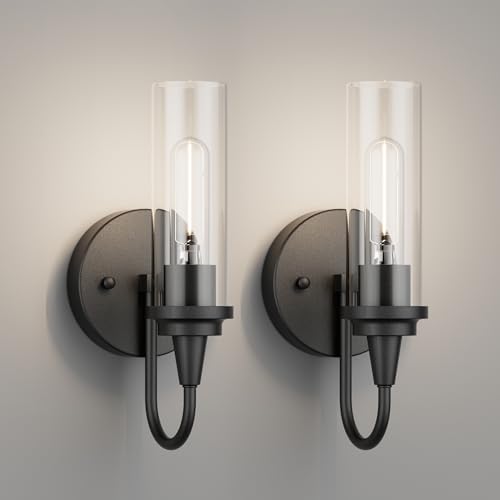 Black Wall Sconces Set of Two, Sconces Wall Lighting Hardwired Wall Sconce Indoor Wall Light for Living Room Hallway (Exclude Bulb)