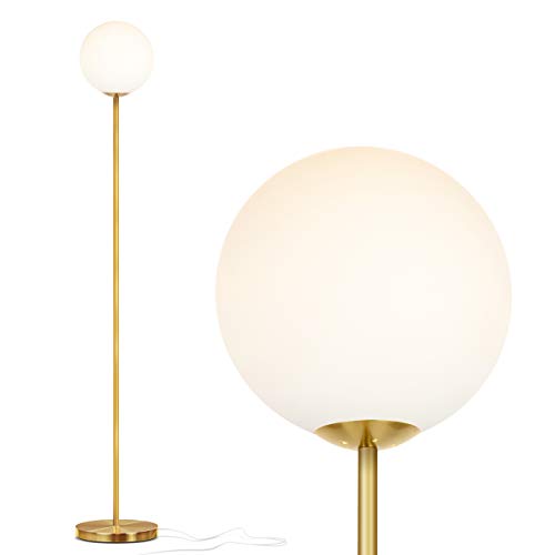 LED Floor lamp, Modern Lamp for Living Rooms & Offices, Great Living Room Décor, Tall Lamp with Frosted Glass Globe, Mid Century Standing Lamp for Bedroom Reading - Brass/Gold