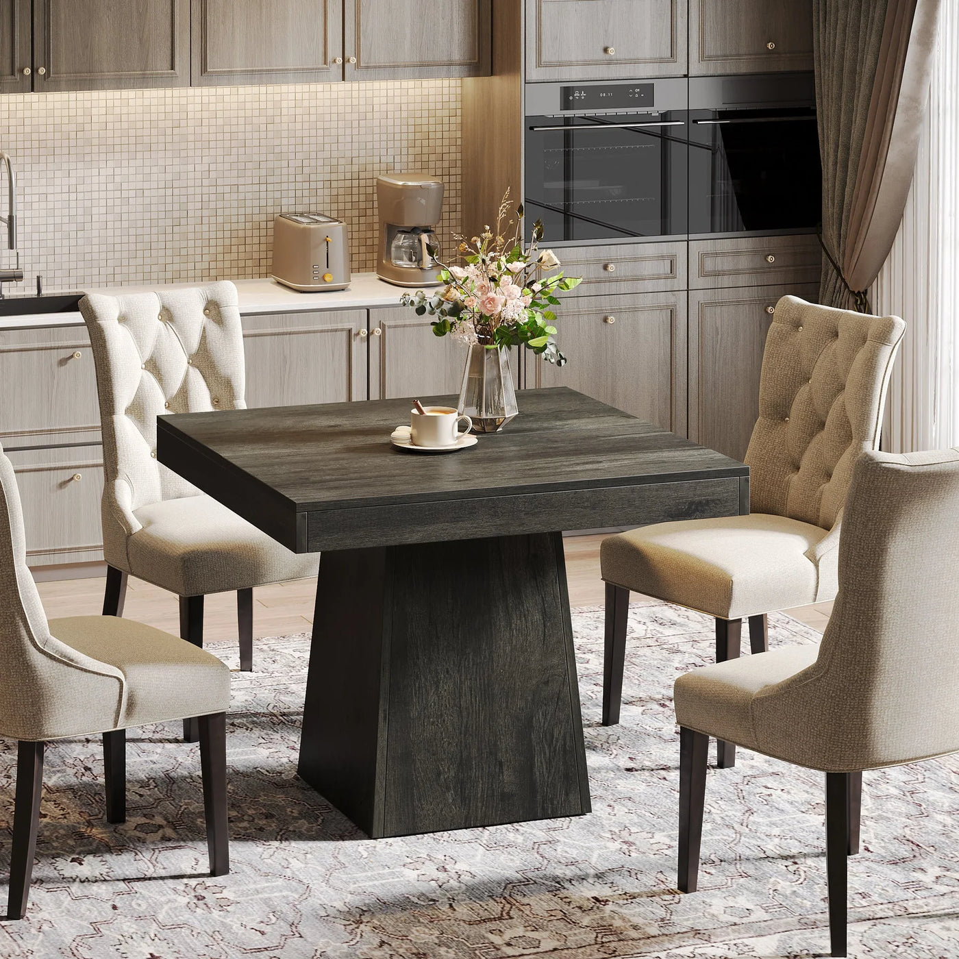Noah Black Dining Table | Square Farmhouse Kitchen Wooden Table Dinner Table