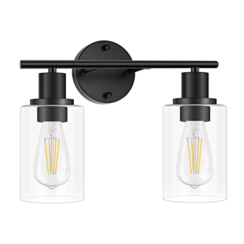 1-Light Bathroom Wall Sconce, Matte Black Vanity Light, Modern Wall Light Fixture with Clear Glass Shade and E26 Bulb Base, Wall Lamp Wall Mount Light Fixtures for Mirror, Bedroom, Hallway