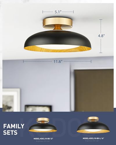 Gold Ceiling Light, 12 Inch LED Semi Flush Mount Ceiling Light Fixture, 12W/700Lm Ceiling Lights for Kitchen, Bathroom, Hallway, 3000K/4000K/6000K Adjustable, KDCL01-GD