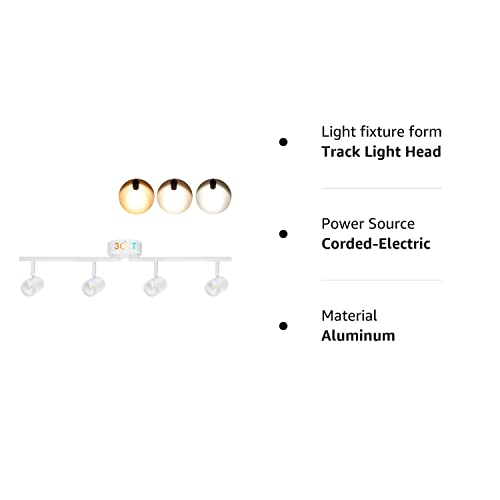 40W 6-Head LED Dimmable Track Light Kit,3000K/4000K/5000K Selectable 3000lm CRI90,Flexibly Rotatable Light Head for Accent Decorative Lighting,White