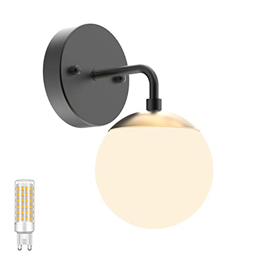 Gold Wall Sconce 1 Light,Mid Century Modern Globe Wall Sconce, Gold Wall Light for Restaurant Living Room Bedside Stairs Bathroom Mirror(3000K G9 Bulbs Include)