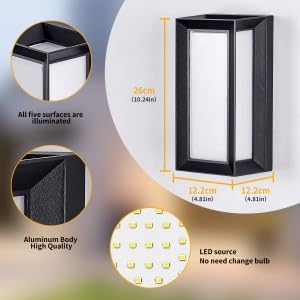 LED 18W Modern Rectangular Outdoor Wall Sconce Light 3000K Outside Light for House Patio, Black with Full Border Warm White, IP64 Waterproof Outdoor Wall Lights for House Patio Exterior Wall