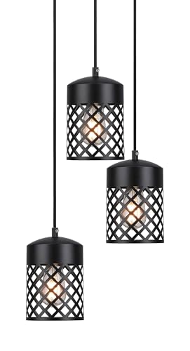 Lighting Farmhouse Black Pendant Lights Kitchen Island, Single Mini Pendant Light Metal Cage Adjustable Hanging Light Fixtures for Kitchen Island Dining Room Bar XB-P328-MB