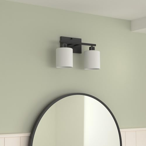 Black Bathroom Light Fixtures Over Mirror, Rustproof Vanity Lights for Bathroom, Modern 3-Light Wall Sconces for Living Room, Milky White Glass Shades, Standard E26 Base, Bulbs Not Included