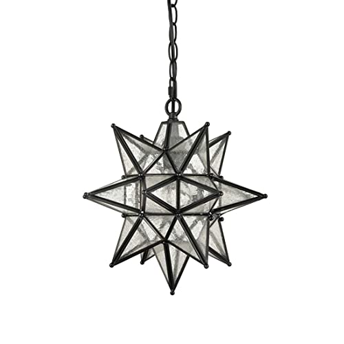 Moravian Star Pendant Light 20-Inch Large Hanging Ceiling Light Modern Gold Finish with Seeded Glass Adjustable Chain