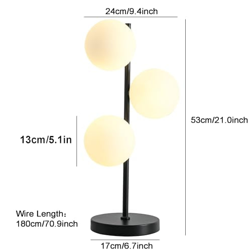 Mid Century Gold Globe Table Lamp Modern U-Shape 2-Light Desk Table Light with Milk White Glass Shade Metal Base Nightstand Lamp for Bedroom Bedside,G9 Bulb