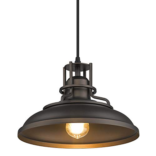 Farmhouse Pendant Light,12-inch Barn Vintage Hanging Light Fixture for Kitchen Island,Adjustable Height,Oil Rubbed Bronze Finish, 4FY15-MP ORB