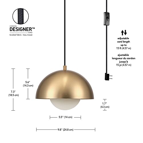 1-Light Pendant Lighting, Matte Brass, Bulb Not Included