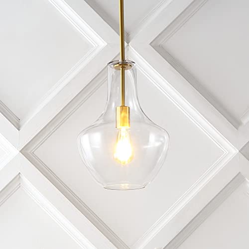 10.5" Glass/Metal LED Pendant Farmhouse Contemporary Dimmable Dining Room Living Room Kitchen Foyer Bedroom Hallway, Oil Rubbed Bronze/Clear