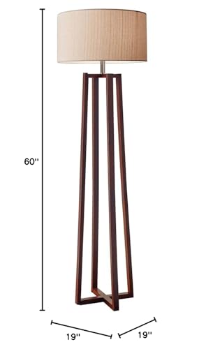 1504-15 Quinn Floor Lamp, 60 in, 150 W Incandescent/CFL, Walnut Birch Wood, 1 Wooden Lamp , White