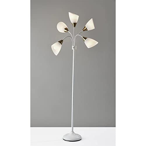 Multi-White Shade Floor Lamp, Adjustable Gooseneck Arms, Silver