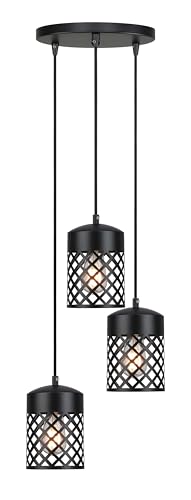 Lighting Farmhouse Black Pendant Lights Kitchen Island, Single Mini Pendant Light Metal Cage Adjustable Hanging Light Fixtures for Kitchen Island Dining Room Bar XB-P328-MB