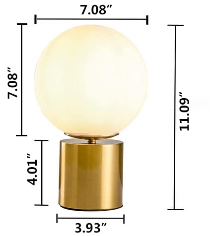 Modern Gold Globe Table Desk Lamp,Vintage Mid Century Round Table Lamp with White Glass Shade Metal Base for Bedroom Bedside Lamp Living Room End Table