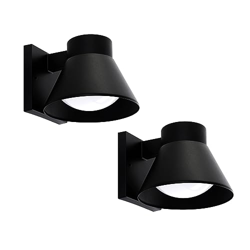 2 Pack LED Outdoor Wall Light Fixtures, Black Front Porch Lights Wall Mount Lighting, Exterior Waterproof Wall Lantern Light Fixture Anti-Rust Farmhouse Wall Sconce for Patio, Doorway, Garage