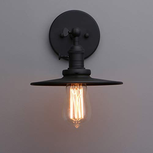 Rustic Industrial Wall Light, 1-Light Bathroom Vanity Light with 7.9" Crafted Lampshade, 180° Adjustable Wall Sconce with on Off Switch, Wall Lamp for Bedroom Living Room Kitchen (Black)