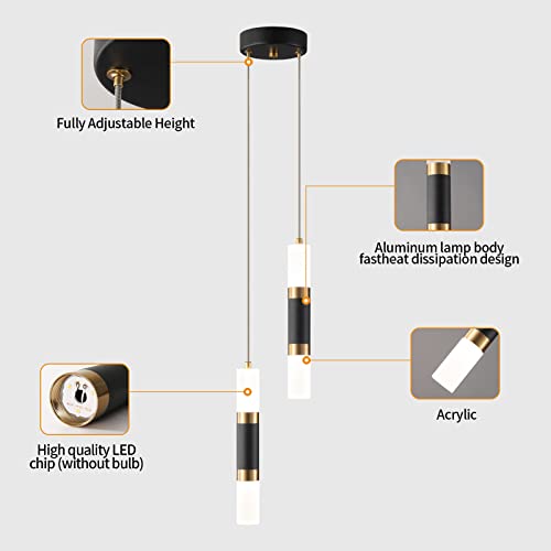 2-Light Modern Kitchen Island Dimmable LED Modern Black Gold Mini Pendant Light, Bedroom Bedside Table Black Small Pendant Light