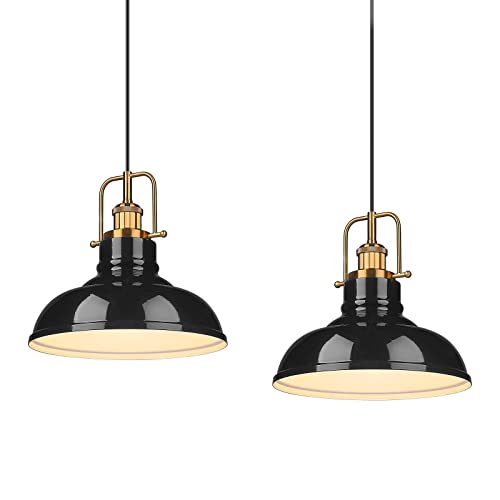 2 Pack Farmhouse Pendant Lights, 11-inch Industrial Ceiling Pendant Light Fixture with Metal Dome Shade, Gold Finish, 016-1-2PK BG