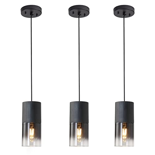 2-Pack Black Pendant Light Fixtures, Adjustable Modern Pendant Lights for Kitchen Island, Industrial Glass Pendant Lights for Dining Table Hallway Bedroom Living Room