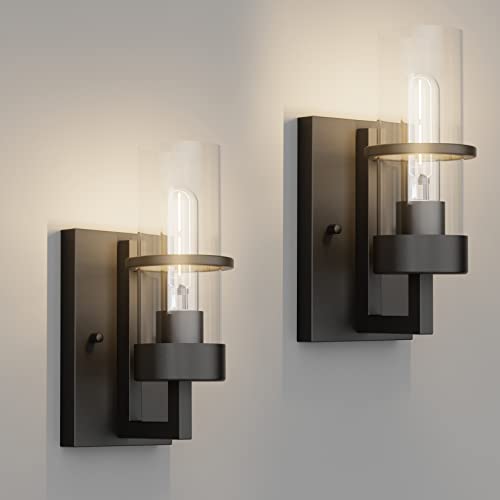 Black Wall Light Fixtures,Industrial Wall Sconces Clear Glass Wall Mount Sconce,Wall Lamp for Living Room Bedroom Hallway(Bulb not Include)