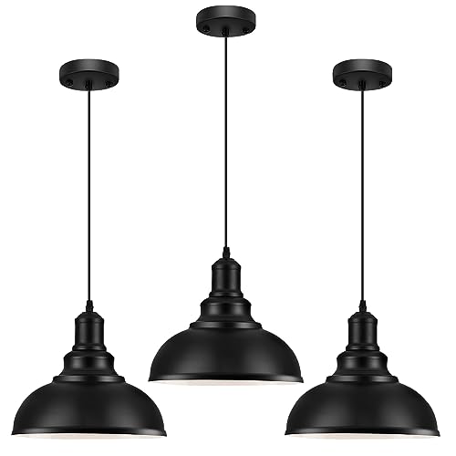 Pendant Lighting Vintage Industrial Fixtures, Black Metal Farmhouse Lights, Ceiling Lamp for Kitchen Home Island Dining Room Bedroom, 11.4 inches