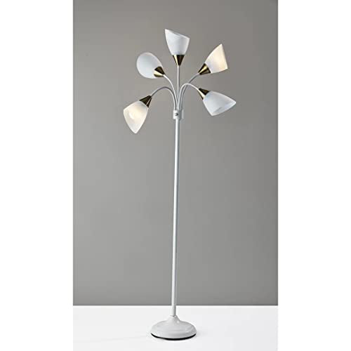 Multi-White Shade Floor Lamp, Adjustable Gooseneck Arms, Silver