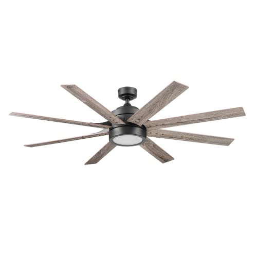 Ceiling Fans Xerxes, 62 Inch Contemporary LED Ceiling Fan with Light and Remote Control, 8 Blades with Dual Finish, Reversible Motor - 51628-01 (Brushed Nickel)