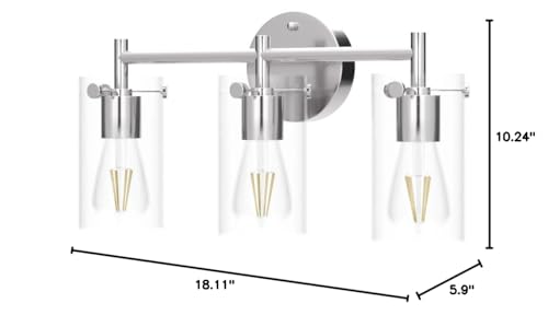 Bathroom Light Fixtures 2023 Upgrade, 3-Light Matte Black Bathroom Vanity Light, Black Bathroom Lights Over Mirror with Clear Glass Shade, Bathroom Wall Sconces for Mirror Bedroom Living Room Hallway