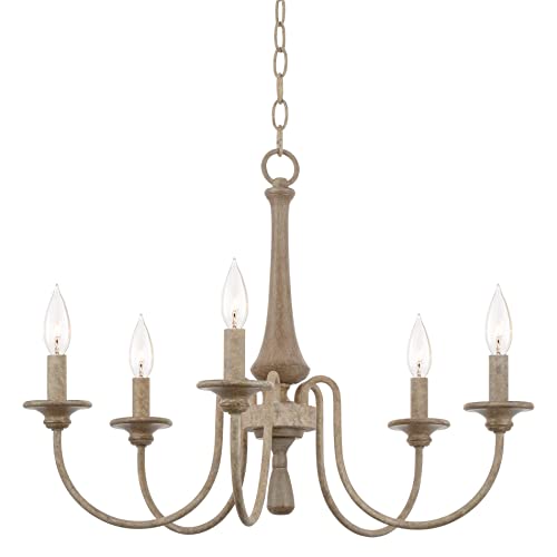 Sherbrooke 44" 6-Light French Country Chandelier, Adjustable Height, Smoked Cedar Style Wood + Rustic Metal Finish