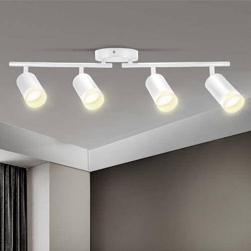 LED 6 Light Track Lighting Kit, 6-Light Track Lighting Fixtures Ceiling, Flexible Rotatable Detachable GU10 Light Head, Matte White, Bulb Not Included, for Kitchen, Home Office, Laundry