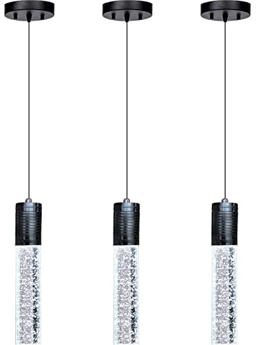 3 Lights Independent Kitchen Island Dining Room Light Pendant Light Fixtures Bubble Crystal Chandeliers Modern Kitchen Island Lighting Chandeliers Fixtures LED Lampara, 6000K LED Bulbs Included