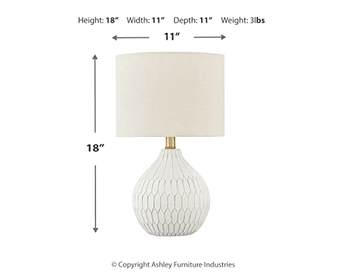 20" Modern Herringbone Ceramic Table Lamp, Off White