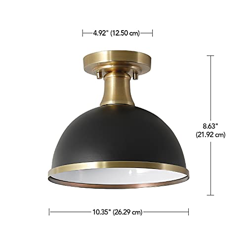 1-Light Semi-Flush Mount Ceiling Light, Matte Black, Matte Brass Accents, Bulb Not Included