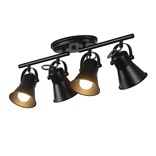 3-Light Track Lighting Kit,Black Semi Flush Mount Ceiling Light with 3 Rotatable Light Heads,Industrial Accent Lighting for Livingroom,Bathroom,Hallway,Art Wall,Bathroom,Kitchen.(3-Light)