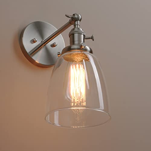 Vintage Wall Sconce Lighting with On Off Switch, Clear Glass Shade Brass Vanity Light, Industrial Wall Fixtures for Living Room Bathroom Bedroom Garage Porch