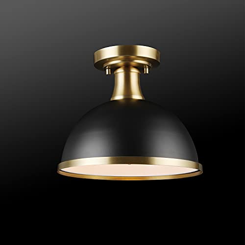 1-Light Semi-Flush Mount Ceiling Light, Matte Black, Matte Brass Accents, Bulb Not Included