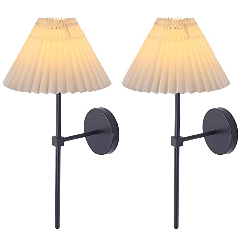 Wall Sconces Sets of 2 White Fabric lampshade Matte Black Wall Lamp Column Bracket Wall Lighting Bathroom Dresser Hardwired lamp Applicable to Living Room Bedroom Dining Room