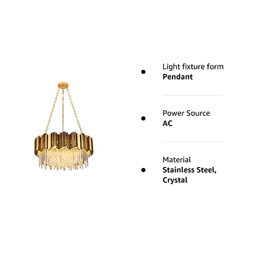 Modern K9 Crystal Pendant Lighting, Round Gold Crystal Chandelier Contemporary Luxury Pendant Ceiling Lighting Fixture for Dining Living Room Kitchen Island, Antique Gold