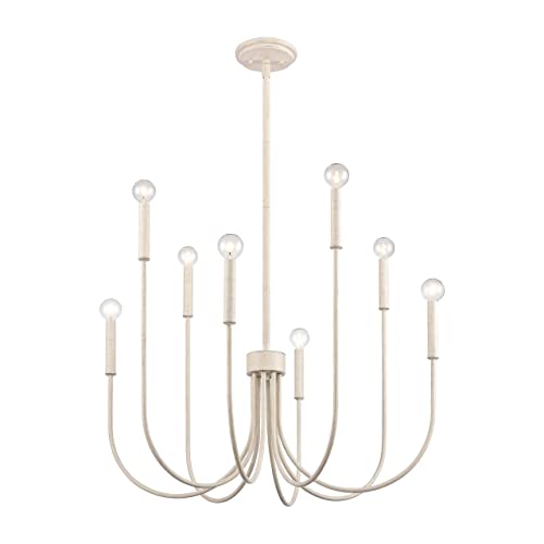 8-Light Chandelier - in Antique White Finish, 28-Inch Wide, Transitional Style