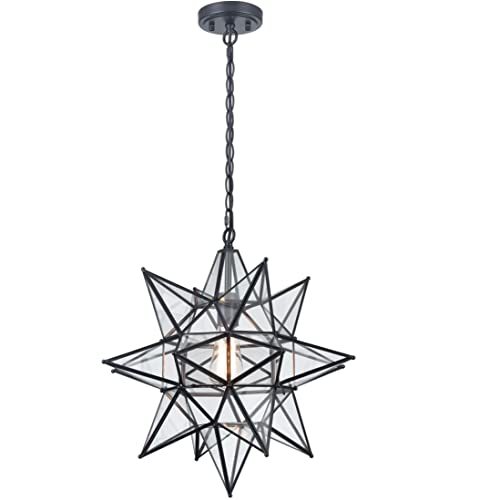 Moravian Star Pendant Light 20-Inch Large Hanging Ceiling Light Modern Gold Finish with Seeded Glass Adjustable Chain