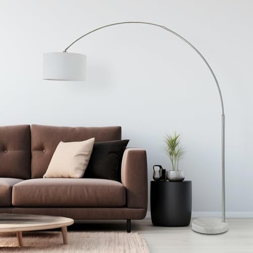 Modern Standing Adjustable Floor Lamp with Metal Dome Shade & Marble Base for Living Room - Corner Light Arc Lamps for Bedrooms in Brass Gold Finish, 99-1023F