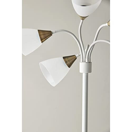 Multi-White Shade Floor Lamp, Adjustable Gooseneck Arms, Silver