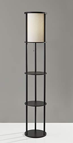 Stewart Round Shelf Floor Lamp, Natural Wood Finish