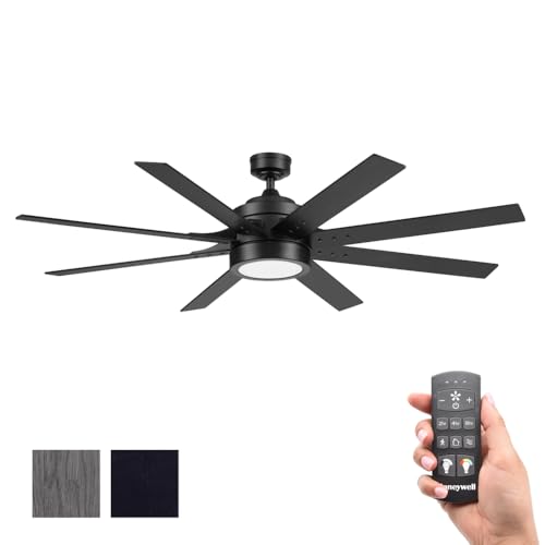 Ceiling Fans Xerxes, 62 Inch Contemporary LED Ceiling Fan with Light and Remote Control, 8 Blades with Dual Finish, Reversible Motor - 51628-01 (Brushed Nickel)