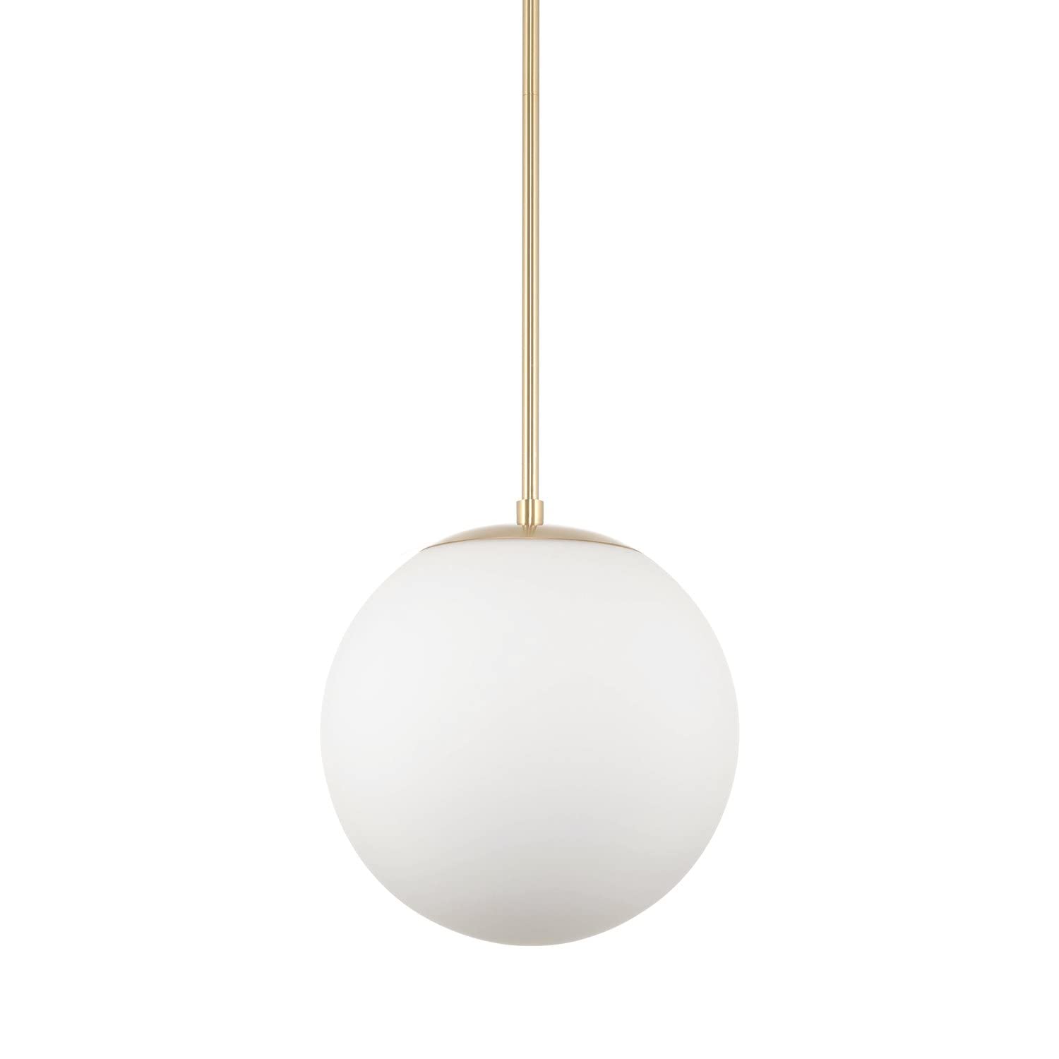 Mid-Century Modern Hanging Orb Pendant Light with Smooth Matte White Frosted Diffuser, Cool Brass Finish