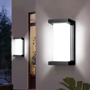 Wrasse Porch Lights Outdoor Waterproof 2000LM 20W Modern Exterior Neutral White Lighting Fixtures 6500K Black Outdoor Light Wall Mount Sconce Wired for House/Garage Front Door Outside