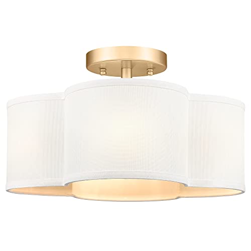 Gold Semi Flush Mount Ceiling Light, Close to Ceiling Light Fixtures with Fabric Shade in Quatrefoil Shape, Farmhouse Brass Ceiling Light for Kitchen Dining Hallway Bedroom, AD-22007-4SF-GD